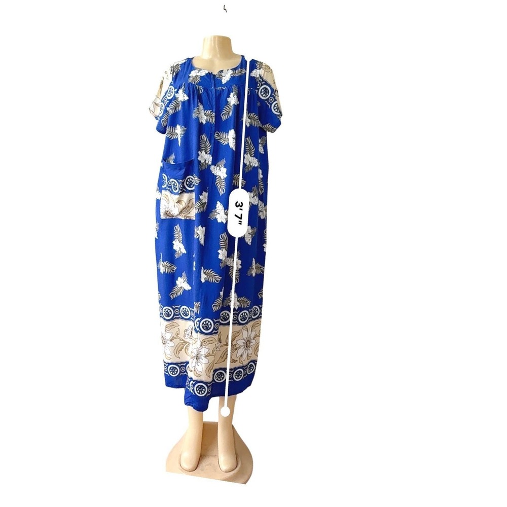 Vintage Hawaiian Victor Sports Blue Floral Midi Dress Retro Resort M/L - Picture 8 of 10